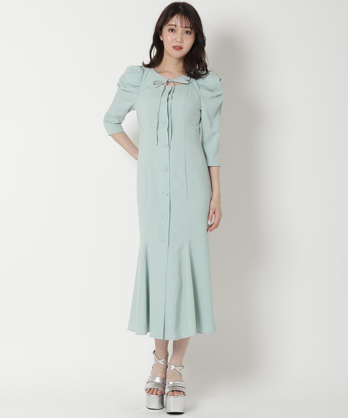 【18％OFF】 デコルテリボンあきマーメイドワンピース(505928876 ワンピース