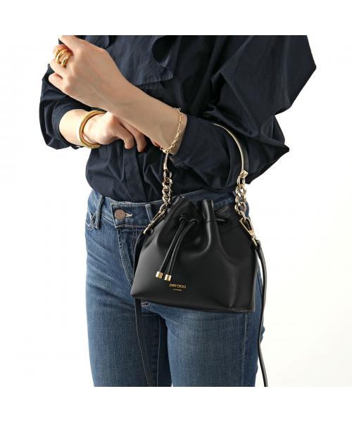 ハンドバッグ Jimmy Choo 'Bon Bon' bucket bag Bon Bon | Black Satin Bucket Bag with Metal Flowers | JIMMY CHOO