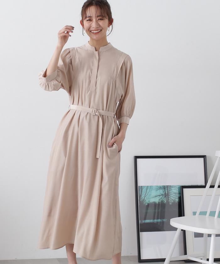 セール 50%OFF】マットサテンボリュームスリーブワンピース