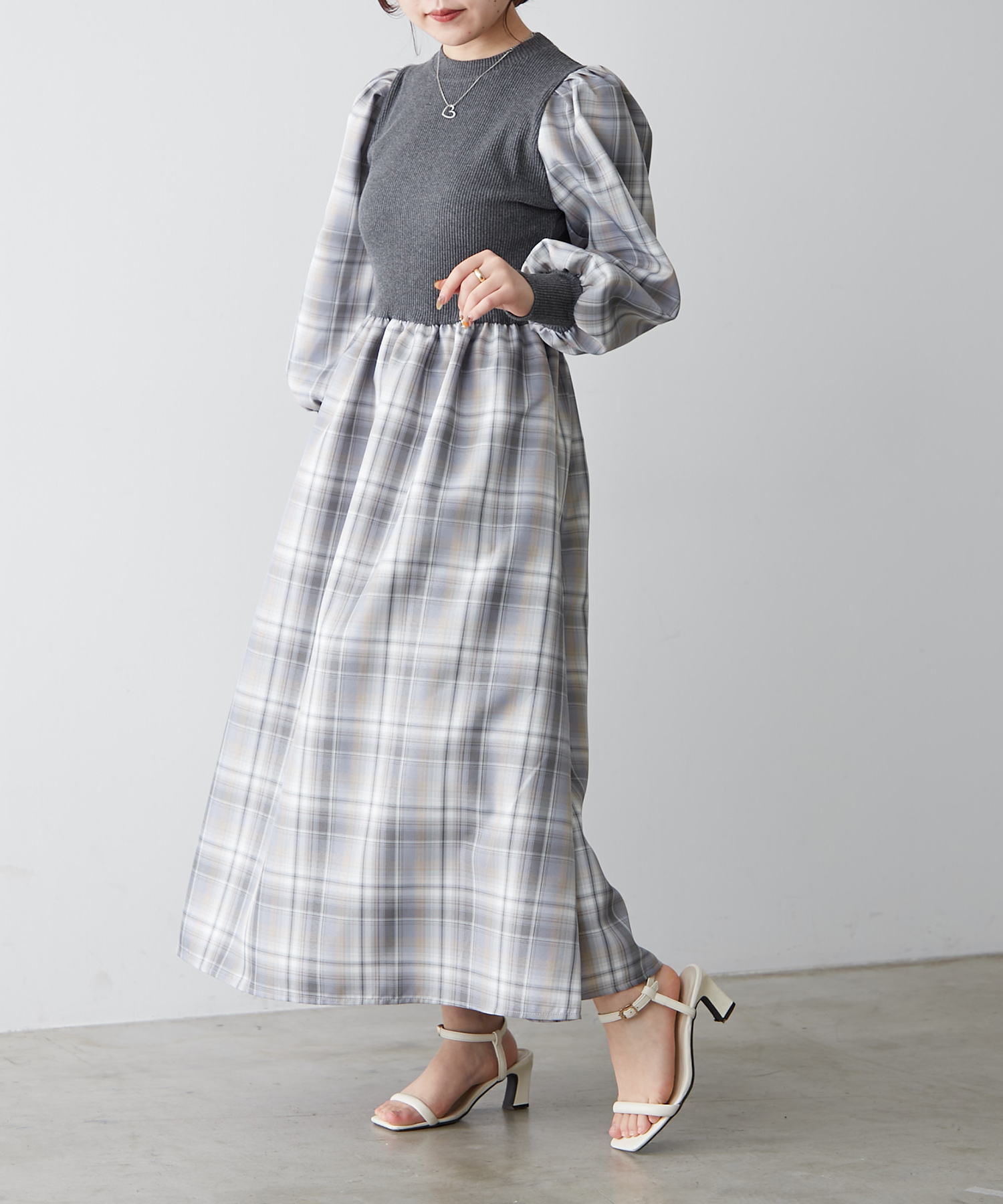 【海外限定】GinaBacconi ワンピース☆Blue Carey Puff Sleeve D クラフトスタンダードブティック CRAFT STANDARD BOUTIQUE