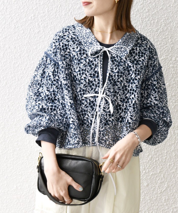 SHIPSシップス　ウィメン カットジャガードロングスリーブブラウス SHIPS for women - SHIPSシップス ウィメン カットジャガード