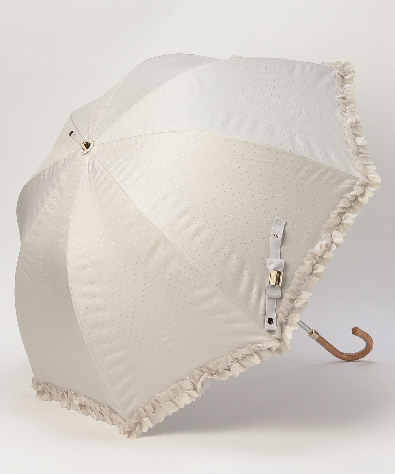 【未使用】ランバン ショート傘 日傘 雨傘 晴雨兼用 フリル ドット アイボリー 未使用品】ランバンコレクション フリル 晴雨兼用 ショート傘