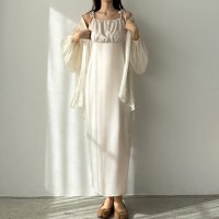 Louere/ルエレ Louere Louere リボンショルダーサテンIラインワンピース【ペチスカートセット】/505937243
