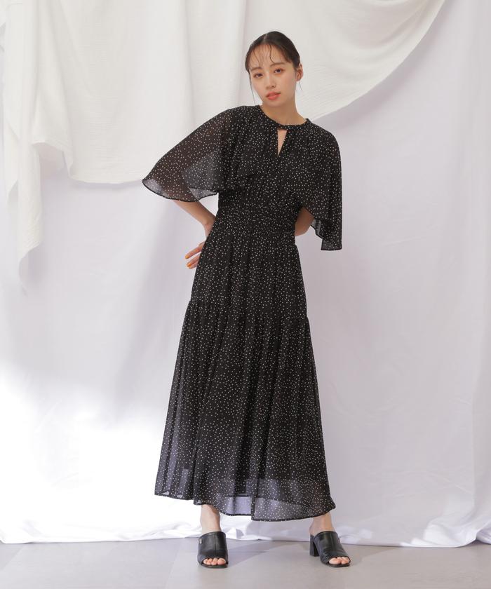 【JILL STUART】花×水玉 ケープ スクエアネック DRESS JILL STUART】花×水玉 ケープ スクエアネック DRESS
