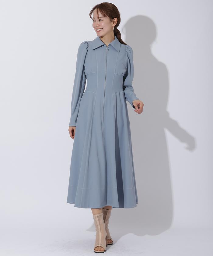 And Couture ウエストリブフロントジップワンピース