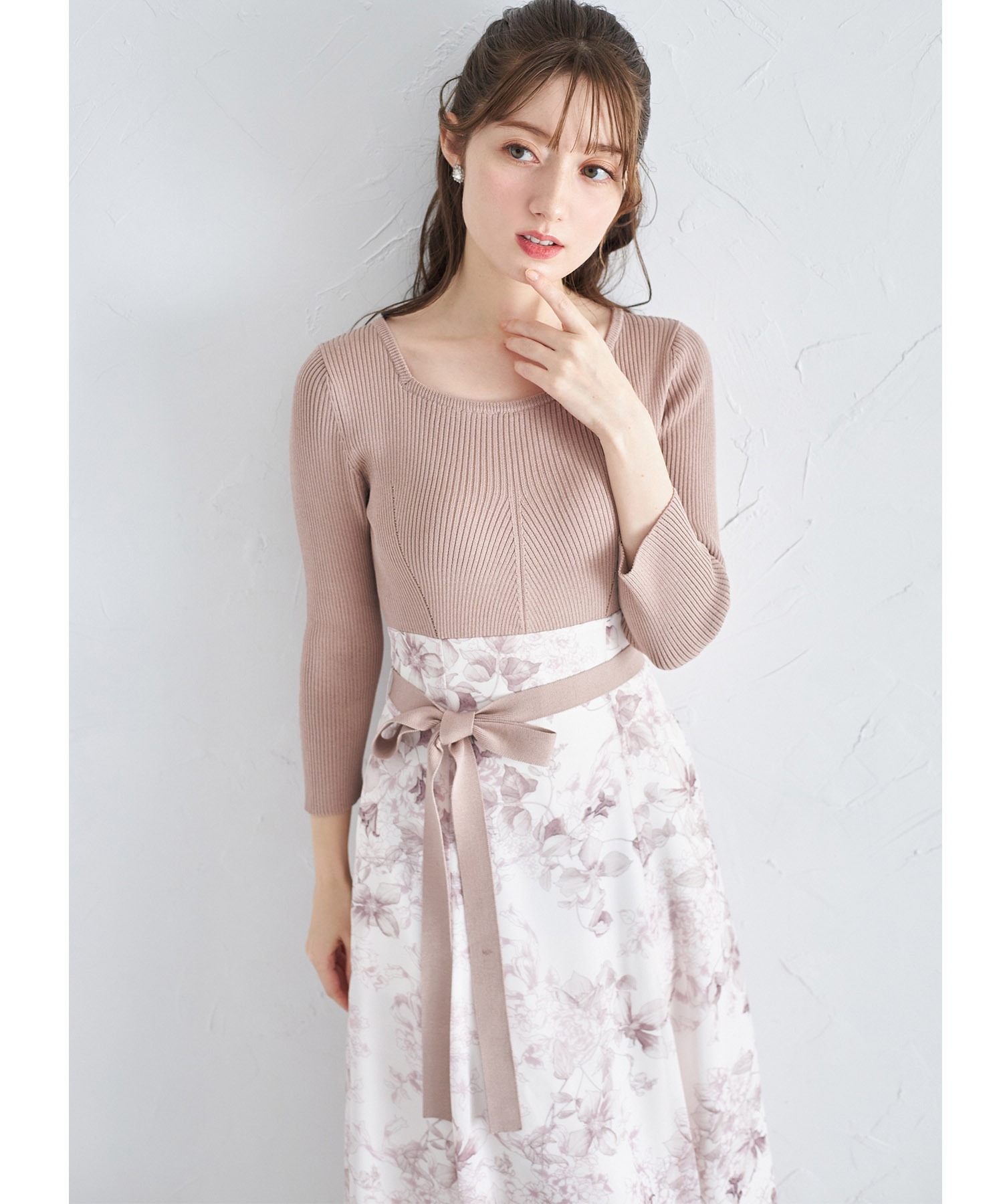 トッコクローゼット tocco closet ウエストりぼん付きリブニット×フラワープリントドッキングワンピース(505931794) |  トッコクローゼット(tocco closet) - d fashion