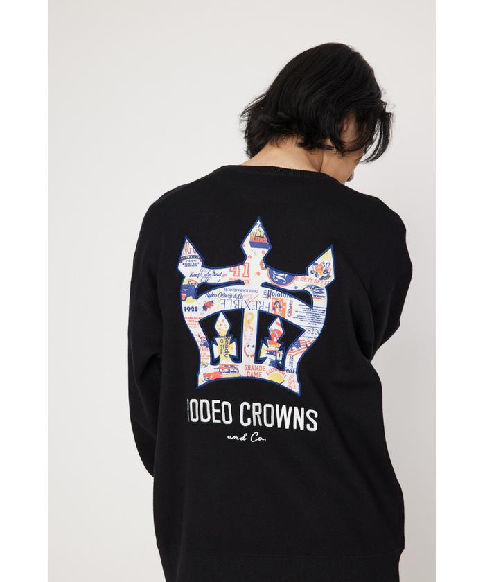 RODEO CROWNSロデオクラウンズBIGクラウン柄Vネックニット黒白 セール】ラクガキロゴジャガードニットトップス（ニット