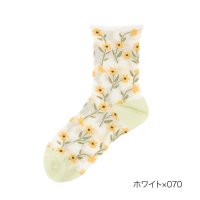 manzoku/満足 ソックス 花柄 クルー丈 レーヨンシルク素材 シルク入り ゆったり 締め付け感軽減 冷感素材 涼しい 福助 公式/505940747