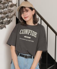 ad thie/CONFIDE プリント カレッジロゴ ショート丈 サイドスリット コットン Tシャツ 半袖 ゆったり 春 夏/505910794