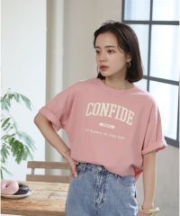 ad thie/CONFIDE プリント カレッジロゴ ショート丈 サイドスリット コットン Tシャツ 半袖 ゆったり 春 夏/505910794