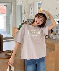 ad thie/CONFIDE プリント カレッジロゴ ショート丈 サイドスリット コットン Tシャツ 半袖 ゆったり 春 夏/505910794