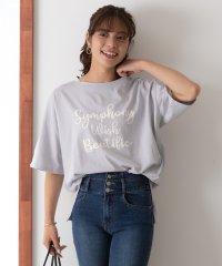 ad thie/SYMPHONYロゴプリントTシャツ ビックシルエット 半袖 サイドスリット ロング丈 チュニック 春 夏/505910801