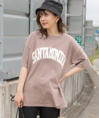 ad thie/SANTAMONIKA プリントTシャツ ビックシルエット 半袖 サイドスリット ロング丈 チュニック 春 夏/505910802