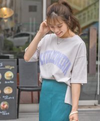 ad thie/SANTAMONIKA プリントTシャツ ビックシルエット 半袖 サイドスリット ロング丈 チュニック 春 夏/505910802