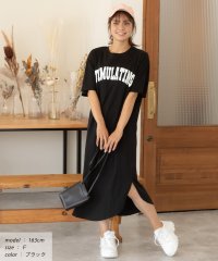 ad thie/Tシャツワンピース 半袖 ロゴスウェット ロゴプリント スリット入り 夏/505910811