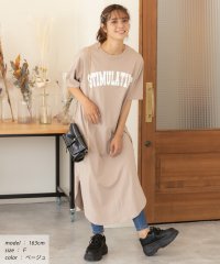 ad thie/Tシャツワンピース 半袖 ロゴスウェット ロゴプリント スリット入り 夏/505910811