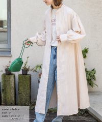 ad thie/バルーンスリーブバンドカラーシャツワンピース 無地ストライプ 秋服 秋 冬服 冬/505938024