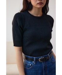 AZUL by moussy/シアー切替5分袖リブニットトップス/505954299