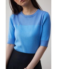 AZUL by moussy/シアー切替5分袖リブニットトップス/505954299