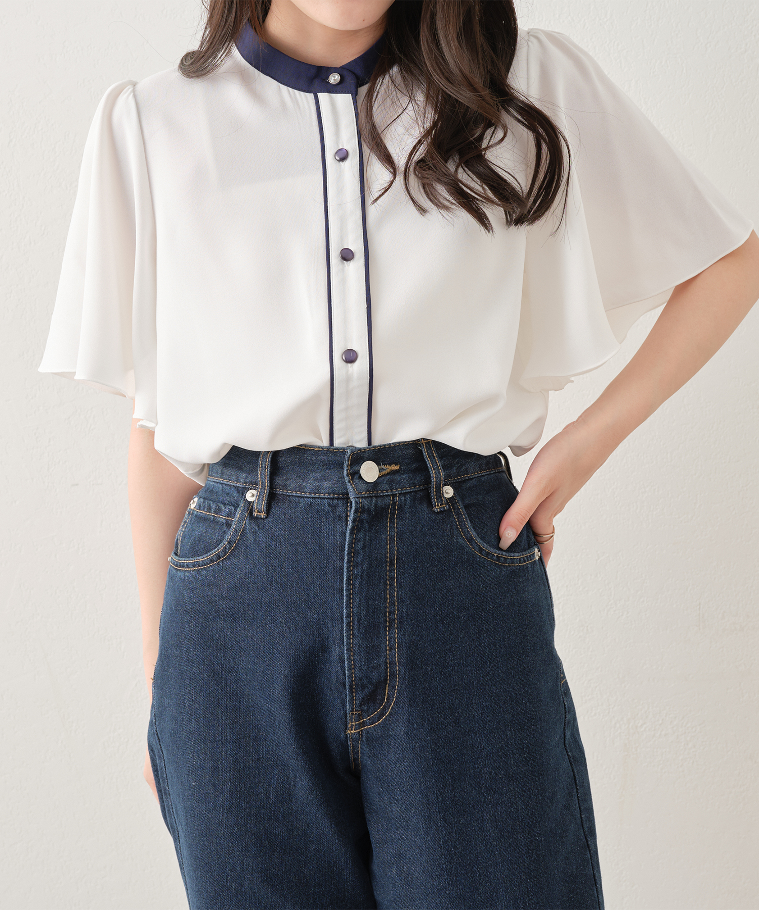 WEB限定】配色パイピングブラウス レディース トップス オフィス