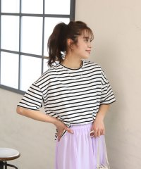 ad thie/ボーダーショート丈Tシャツ　春 春服/505937987