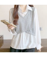ad thie/アドティエ ad thie ドッキングシャツ レイヤード ニット ベスト ギャザー フレア/505950182