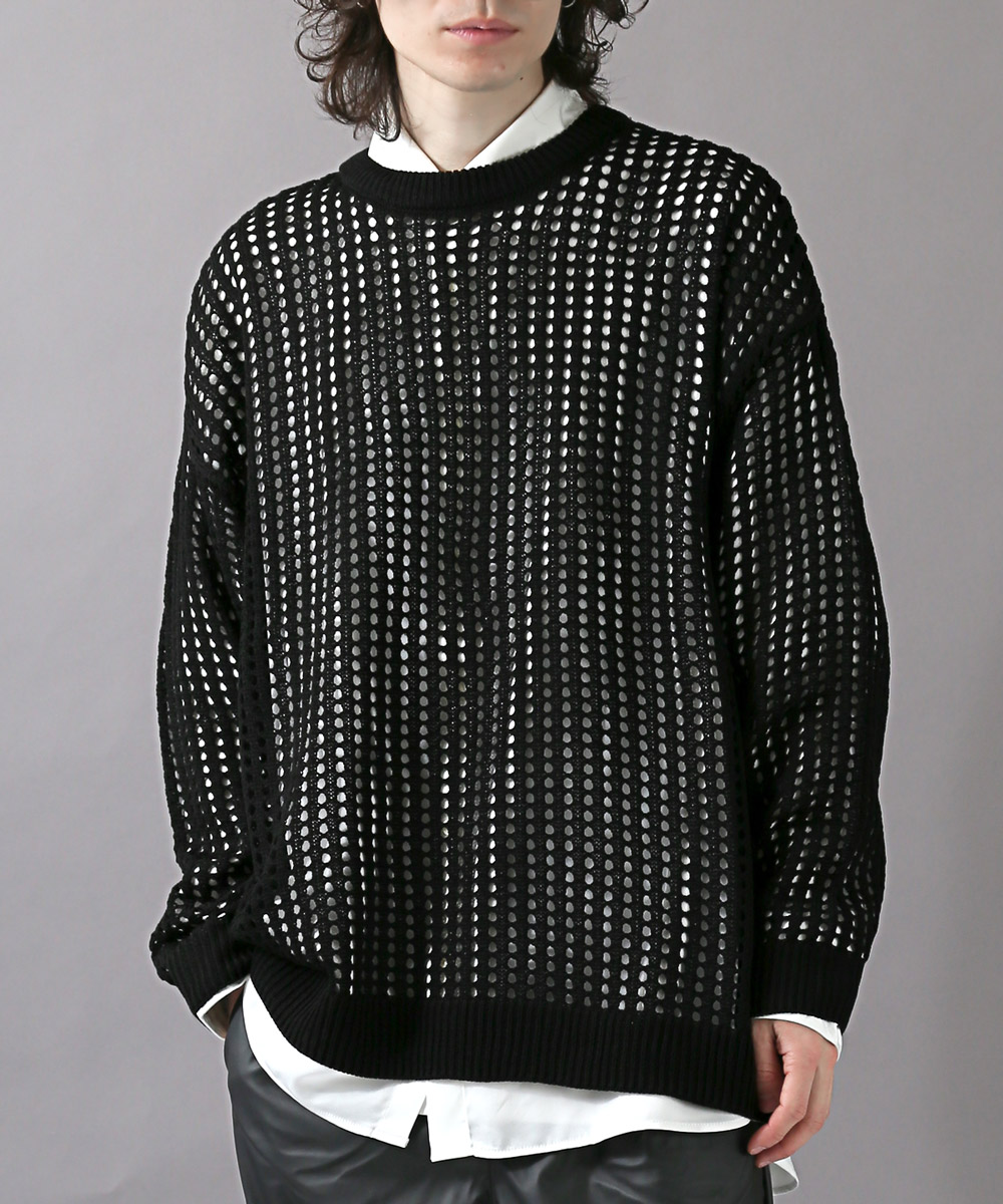 ラグスタイル LUXSTYLE 7Gメッシュ編みクルーネックニット