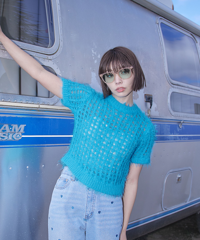 セール60%OFF】メッシュ編みシャギー半袖トップス(505968619