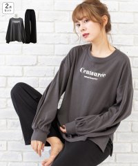 ad thie/アドティエ ad thie ロゴ入り長袖ルームウェア 柄 春 夏 レディース 長袖 セットアップ カジュアル 部屋着 上下セット ロゴ ルームウェア パンツ ラ/505910734