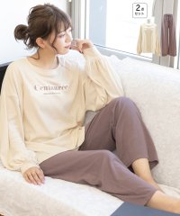 ad thie/アドティエ ad thie ロゴ入り長袖ルームウェア 柄 春 夏 レディース 長袖 セットアップ カジュアル 部屋着 上下セット ロゴ ルームウェア パンツ ラ/505910734
