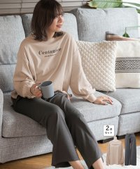 ad thie/アドティエ ad thie ロゴ入り長袖ルームウェア 柄 春 夏 レディース 長袖 セットアップ カジュアル 部屋着 上下セット ロゴ ルームウェア パンツ ラ/505910734
