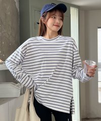 ad thie/ロングTシャツ ボーダーコットン ML カットソー ソフトタッチ スリット 春服 春/505937989