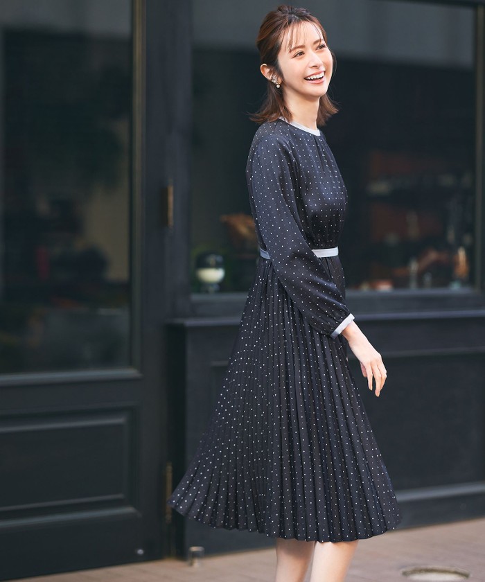 ワンピース バイカラー 上品 ウエストリボン プリーツ切替 全2色 プリーツ切替ワンピース 2WAY ロング バイカラー 2025春夏新作