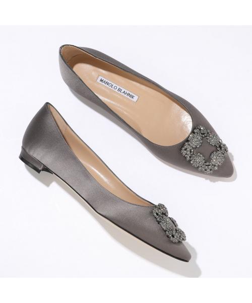 マノロブラニク ハンギシ サテン レザー パンプス 39 ビジュー