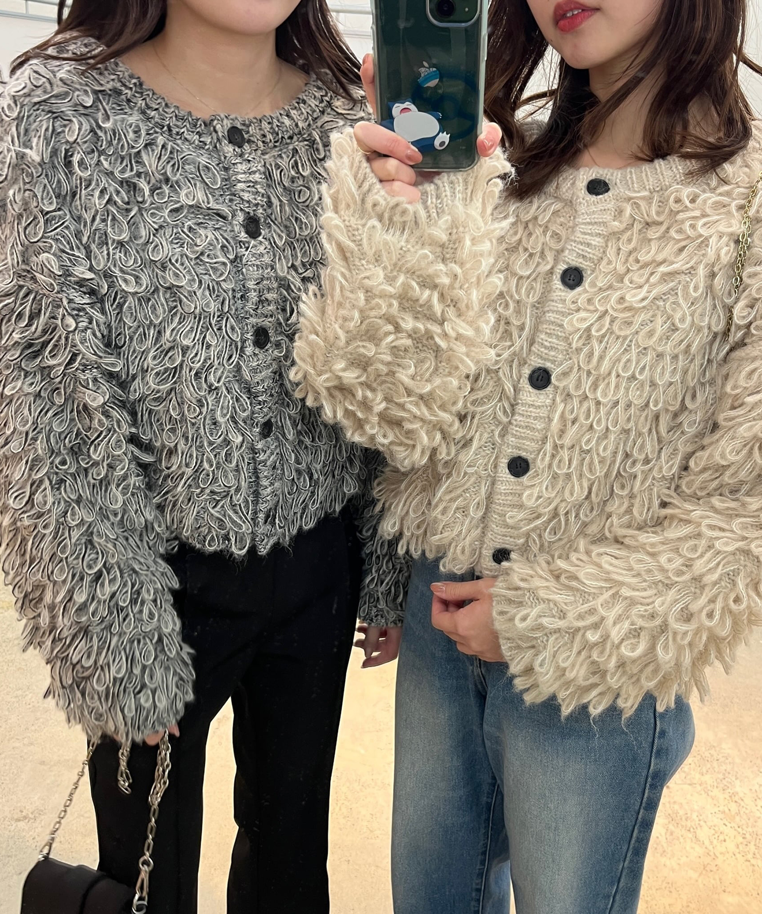 【在庫限り】もこもこ　ニットカーディガン　アウター　ロープ　ループ　オフホワイト ループ編みもふもふカーディガン トップス カーディガン 羽織り
