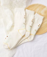 Lace Ladies/【3足セット】パール付きボタニカルクルーソックス/505968042