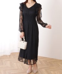 Lace Ladies/フリル付き フラワー チュール Vネック ワンピース/505972534