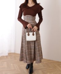 Lace Ladies/レースレディース Lace Ladies ビッグカラー チェック柄 ドッキング ロングニット ワンピース/505972544