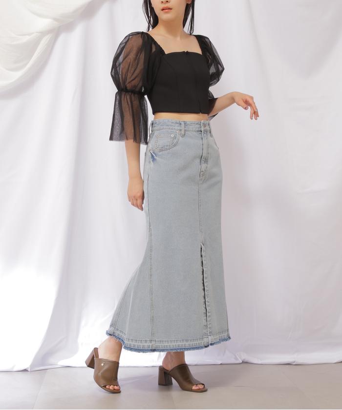 セール 20%OFF】リメイク風マーメイドロングデニムスカート セール 20%OFF】リメイク風マーメイドロングデニムスカート