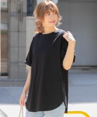 ad thie/裾 ラウンド Tシャツ 半袖 スリット 無地 コットン 100 綿 ゆったり ロング チュニック ロンT/505976002