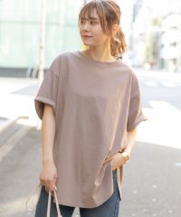 ad thie/裾 ラウンド Tシャツ 半袖 スリット 無地 コットン 100 綿 ゆったり ロング チュニック ロンT/505976002