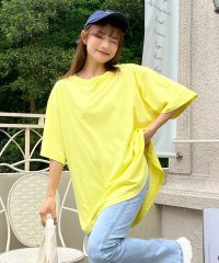 ad thie/裾 ラウンド Tシャツ 半袖 スリット 無地 コットン 100 綿 ゆったり ロング チュニック ロンT/505976002