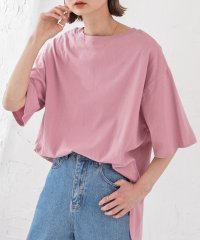 ad thie/裾 ラウンド Tシャツ 半袖 スリット 無地 コットン 100 綿 ゆったり ロング チュニック ロンT/505976002