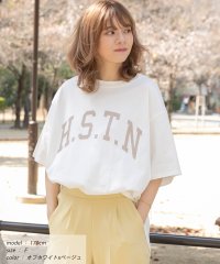 ad thie/H.S.T.N カレッジロゴ プリント Tシャツ ラウンド スリット チュニック ゆったり ビックTシャツ サイド スリット ロンT 柄/505976005