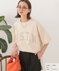 ad thie/H.S.T.N カレッジロゴ プリント Tシャツ ラウンド スリット チュニック ゆったり ビックTシャツ サイド スリット ロンT 柄/505976005