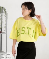 ad thie/H.S.T.N カレッジロゴ プリント Tシャツ ラウンド スリット チュニック ゆったり ビックTシャツ サイド スリット ロンT 柄/505976005