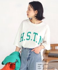 ad thie/H.S.T.N カレッジロゴ プリント Tシャツ ラウンド スリット チュニック ゆったり ビックTシャツ サイド スリット ロンT 柄/505976005