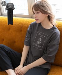 ad thie/アドティエ ad thie カリグラフィ ロゴ プリント Tシャツ ＆ リボン付き ワイドパンツ 2枚 セット ルームウエア 半袖 長ズボン 春 夏/505910783