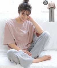 ad thie/カリグラフィ ロゴ プリント Tシャツ ＆ リボン付き ワイドパンツ 2枚 セット ルームウエア 半袖 長ズボン 春 夏/505910783