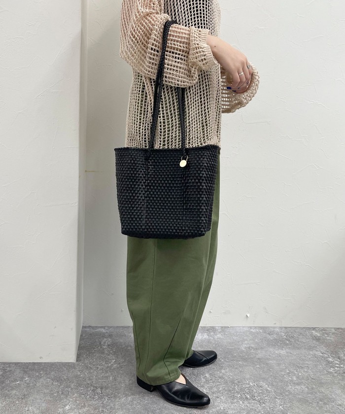 レトラ メルカドバッグ Mサイズ ブラック×シルバーグレー ★美品★ メルカド バッグ レトラ Mサイズ ロングハンドル クロスライン